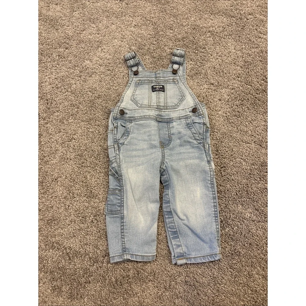 Y2K Oshkosh Bgosh Overalls Denim Baby 9M Light Wash Blue Vestbak Carpenter Month